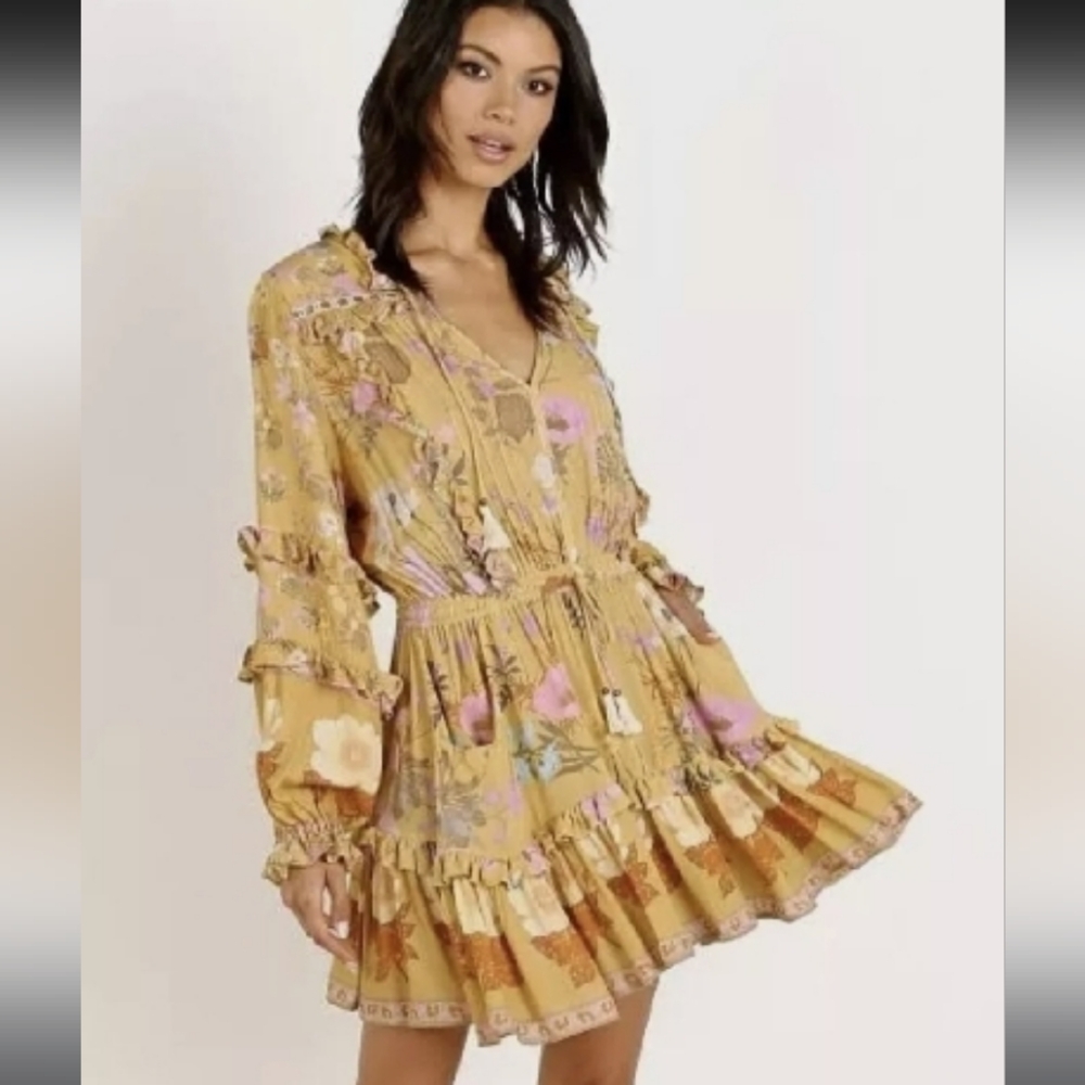 Spell and the Gypsy Yellow Ruffled Tiered Sundress Size Medium - Picture 4 of 16